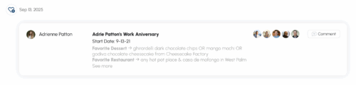 Work anniversary bio details about an employee